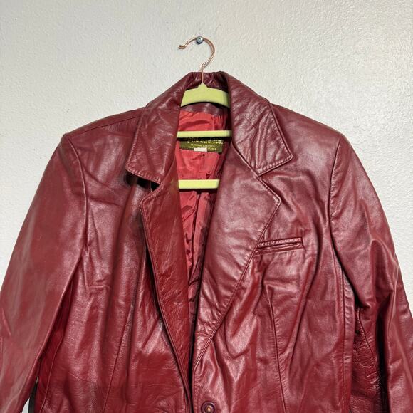 Split End Ltd. Red Leather 70's Vintage Jacket Sz 9 - Picture 3 of 10